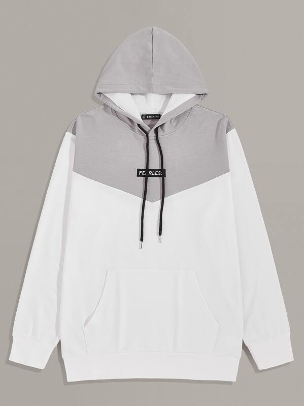 

Men Two Tone Letter Embroidery Hoodie, White