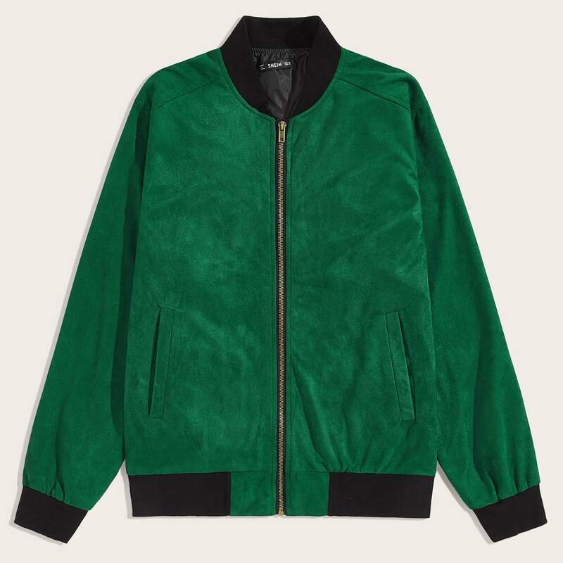 

Guys Raglan Sleeve Zipper Front Suede Jacket, Green