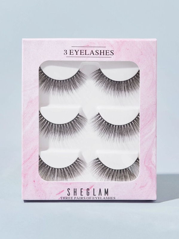 

3pairs Natural 3D Thick False Eyelashes, Black