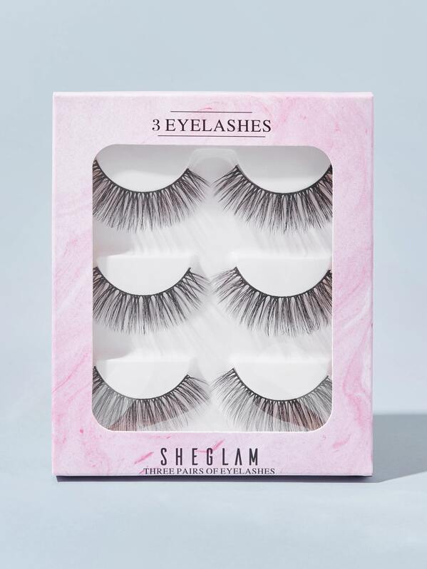 

3pairs Natural 3D Thick False Eyelashes, Black