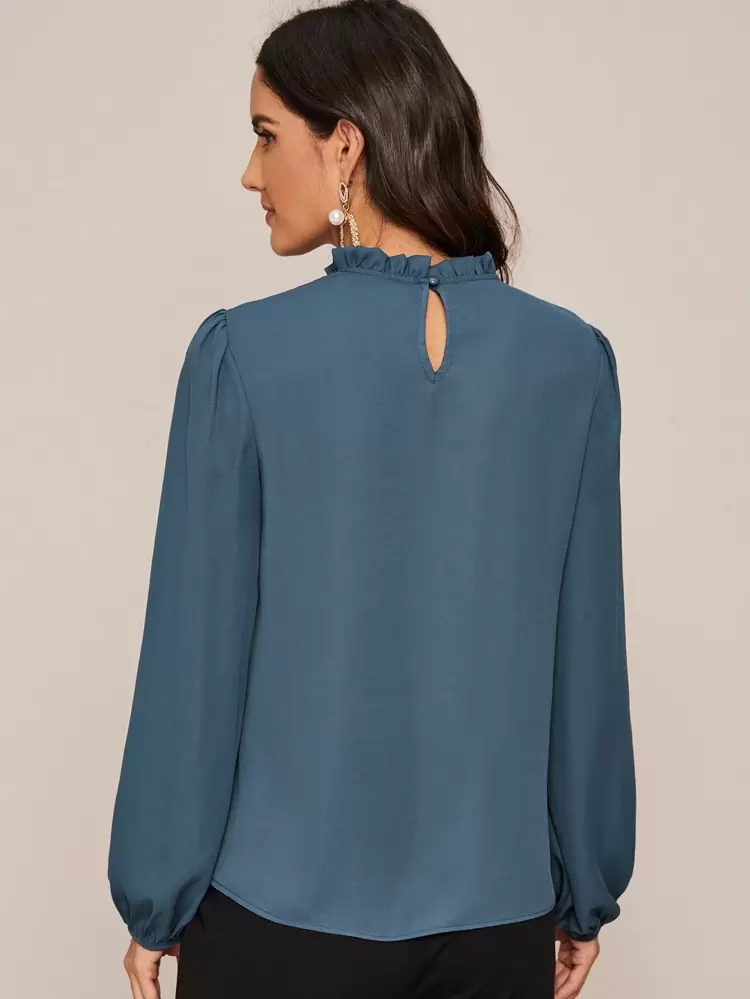 Frilled Neckline Lantern Sleeve Top