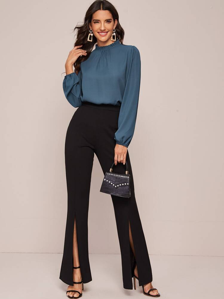 Frilled Neckline Lantern Sleeve Top