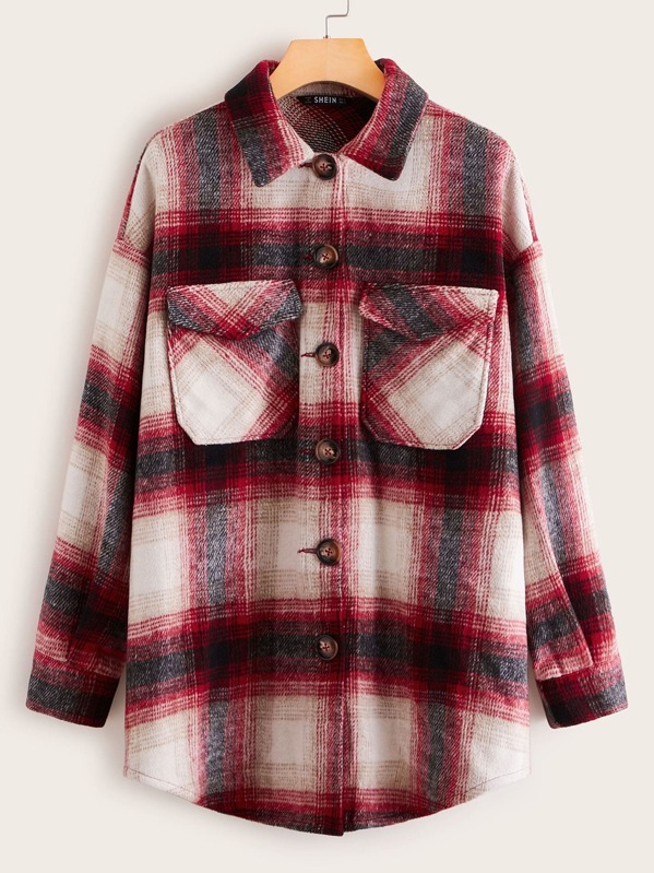 

Single Breasted Flap Pocket Plaid Coat, Multicolor, Gabi B