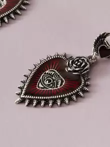 1 对时尚朋克复古心形耳环 - 彩色 - 查看 3