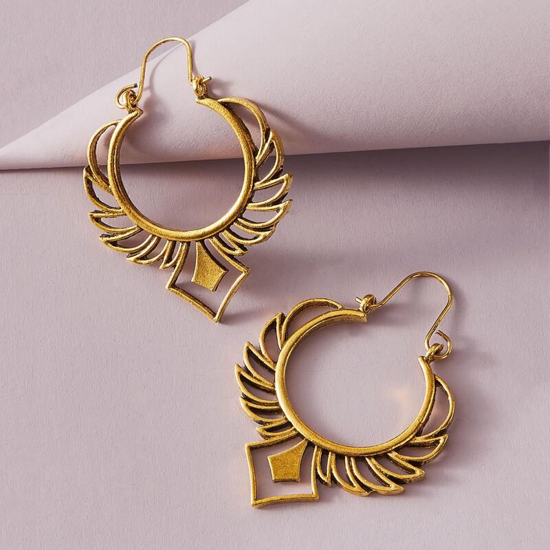 

1pair Tribal Textured Geometric Drop Earrings, Gold