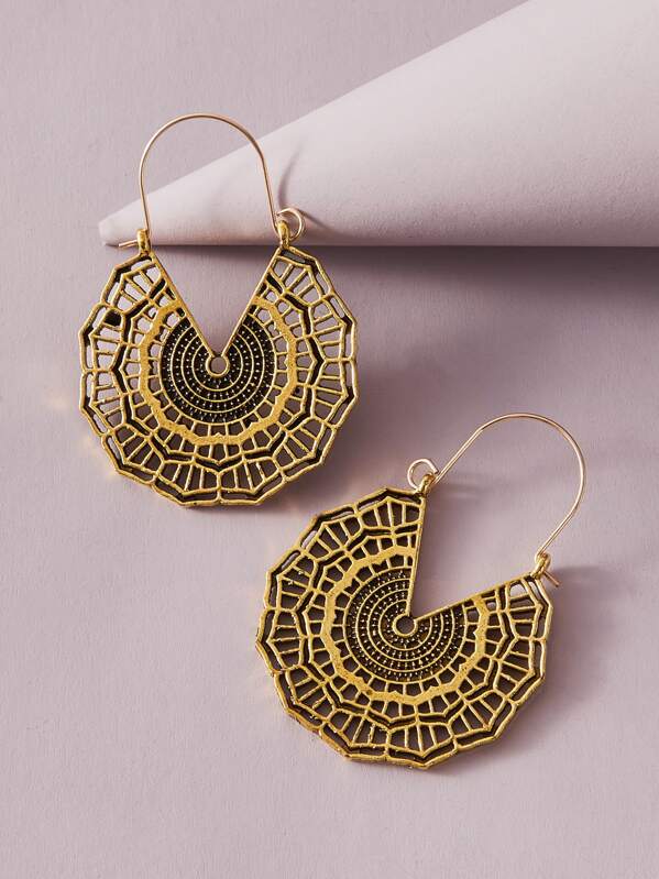 

1pair Hollow Out Geometric Drop Earrings, Gold