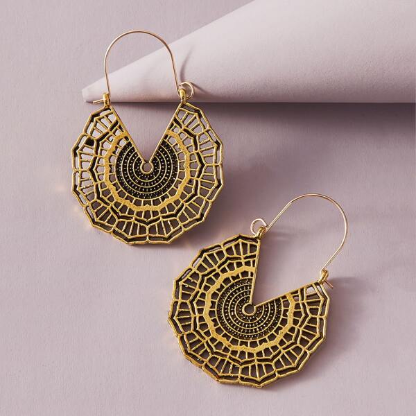

1pair Hollow Out Geometric Drop Earrings, Gold