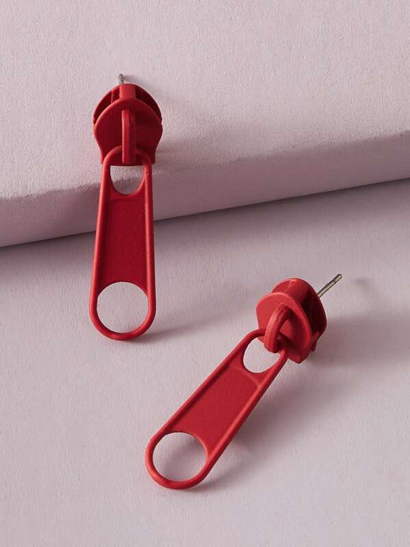 

1pair Zipper Drop Earrings, Red