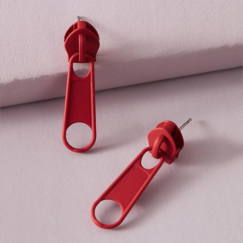 

1pair Zipper Drop Earrings, Red