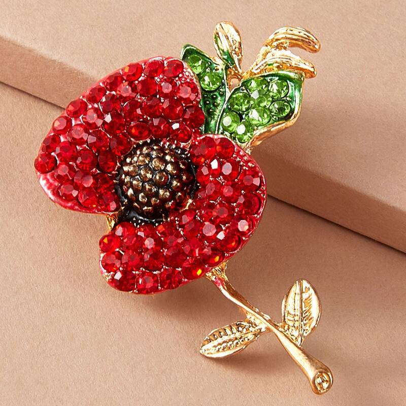 

1pc Rhinestone Engraved Rose Shaped Brooch, Red