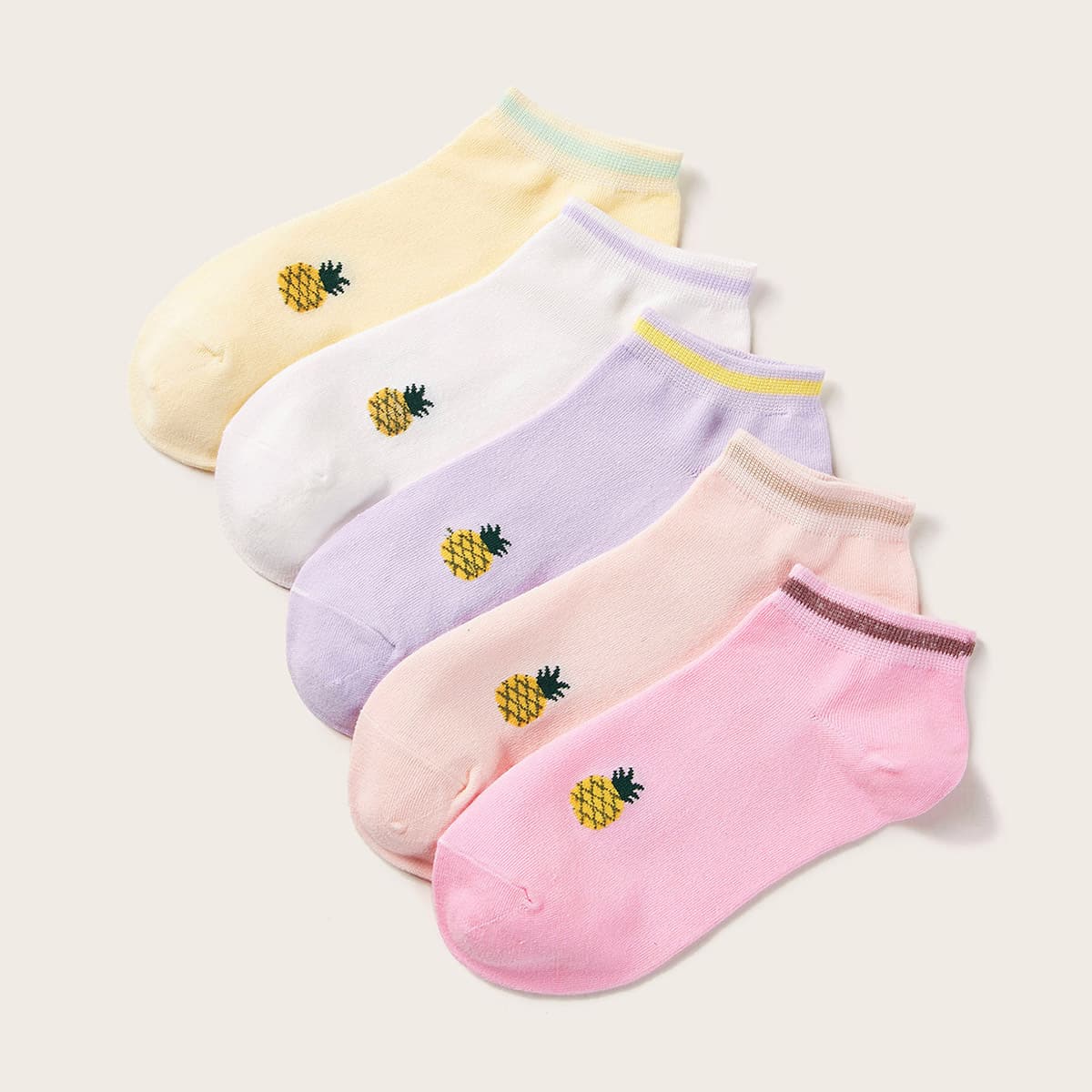 

5pairs Pineapple Pattern Ankle Socks, Multicolor