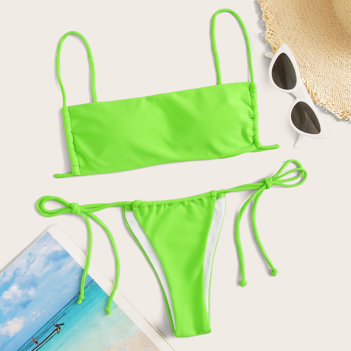 

Neon Green Tie Side Bikini Set, Green bright
