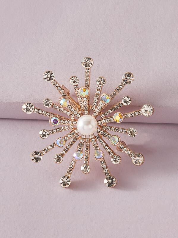 

1pc Rhinestone Engraved Snowflake Design Brooch, Gold