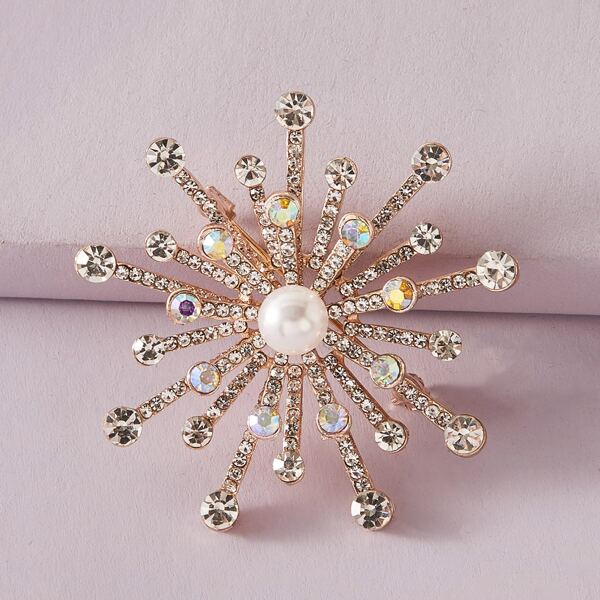 

1pc Rhinestone Decor Snowflake Design Brooch, Gold