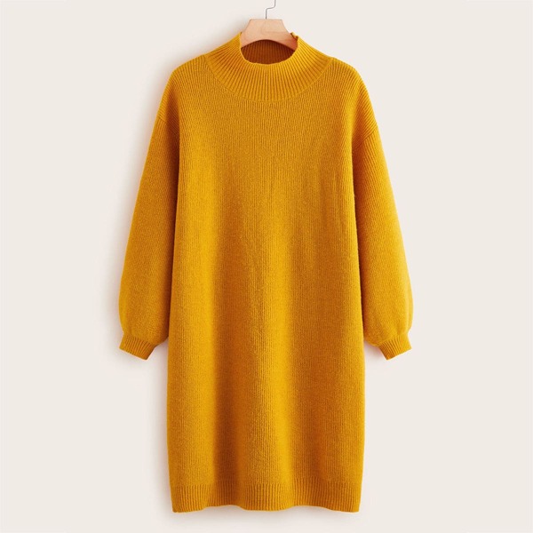 

Ribbed Knit Solid Sweater Dress, Yellow bright