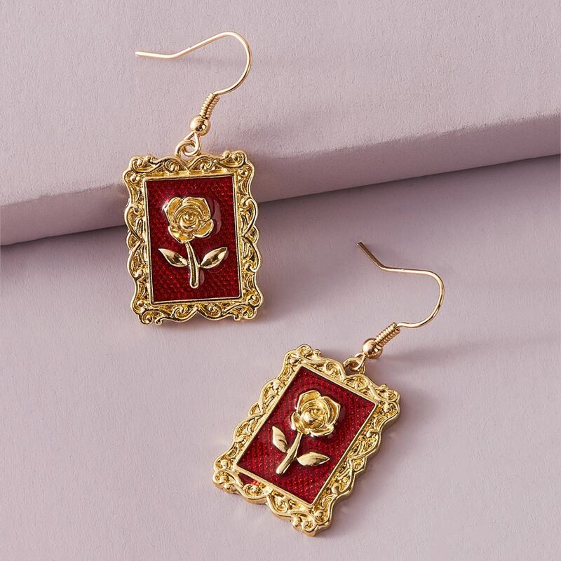 

1pair Rose Decor Geometric Drop Earrings, Multicolor