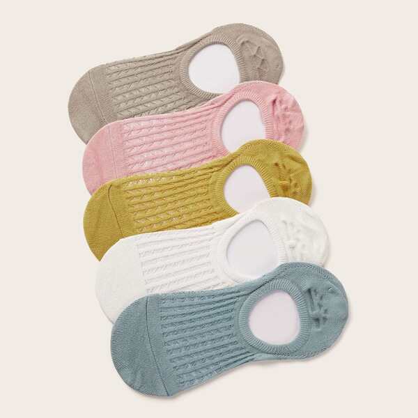 

5pairs Solid Knitted Socks, Multicolor