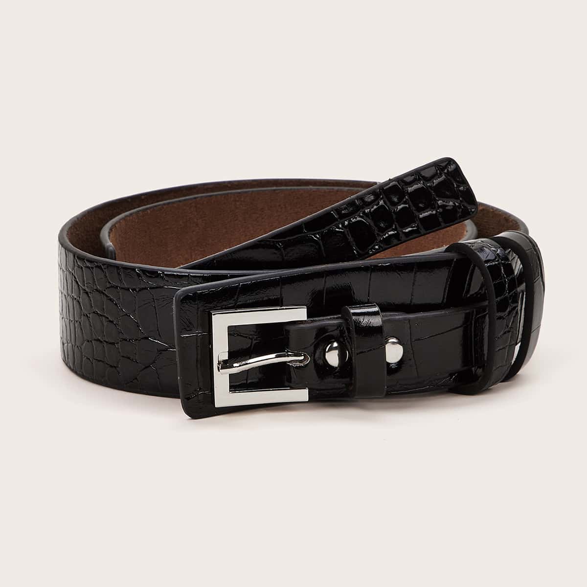

Crocodile Pattern Metal Bucket Wide Belt, Black