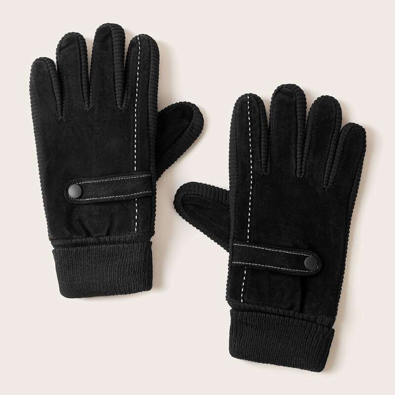 

Guys Button Decor Gloves, Black
