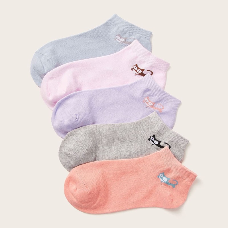 

5pairs Cat Pattern Socks, Multicolor