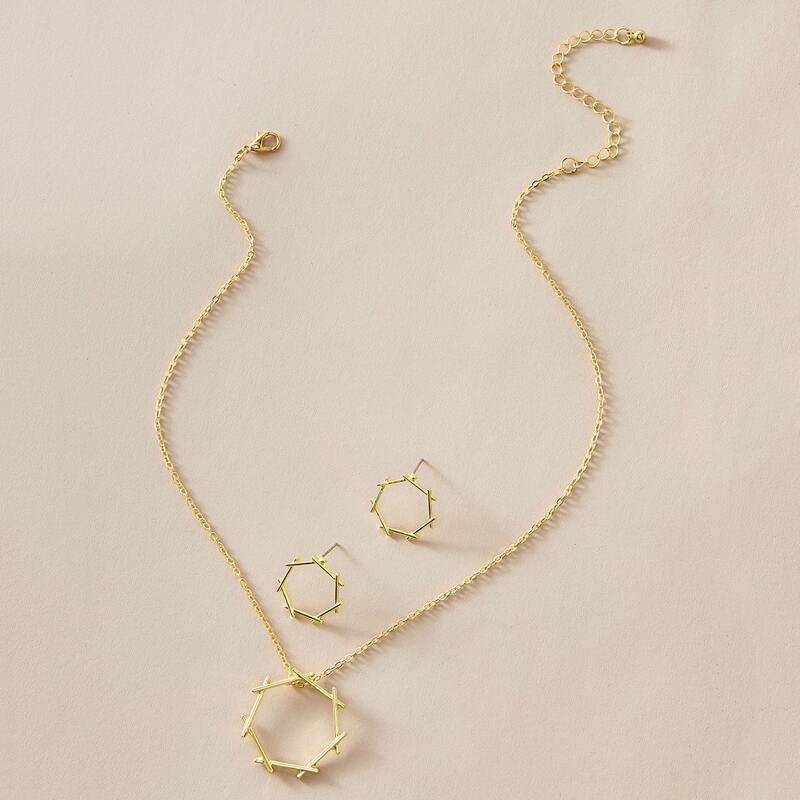 

3pcs Polygon Charm Necklace & Earrings