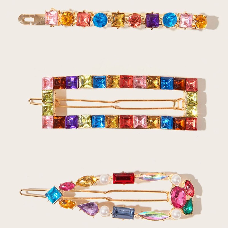 

3pcs Rhinestone Engraved Faux Pearl Hair Clip, Multicolor