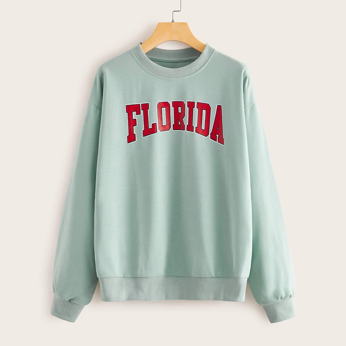 

Letter Graphic Crew Neck Sweatshirt, Green pastel