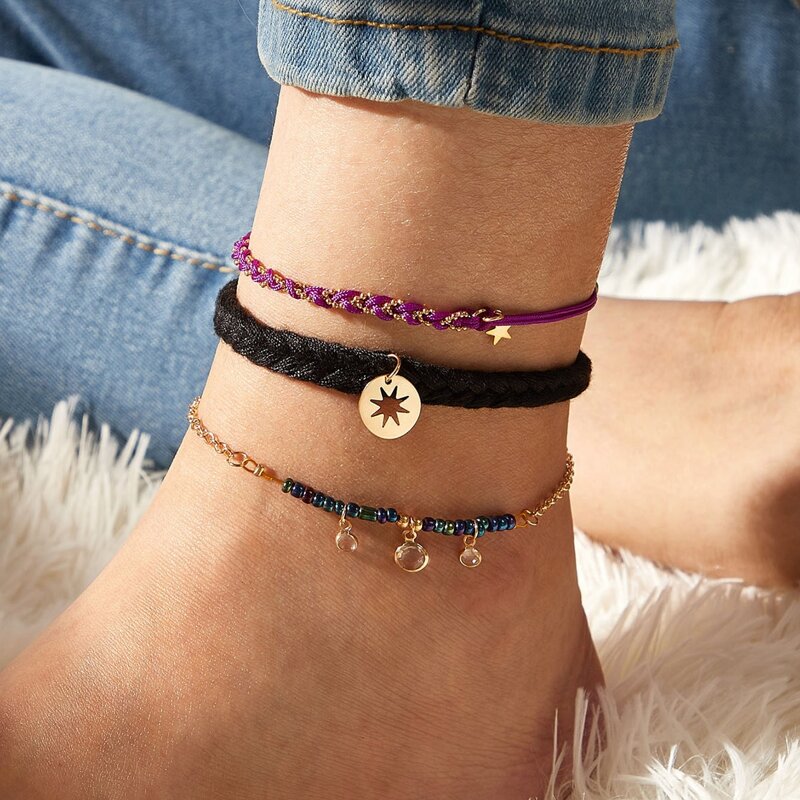 

3pcs Star Charm Anklet, Multicolor