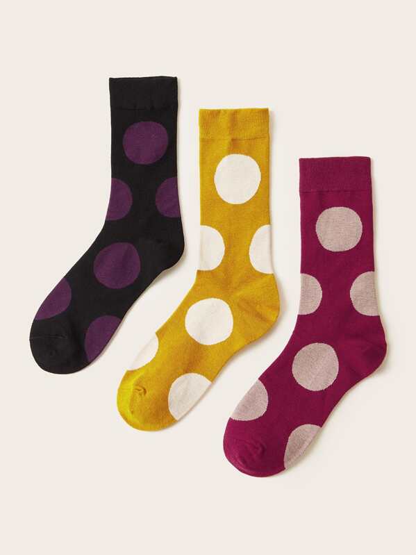 

3pairs Polka Dot Pattern Socks, Multicolor