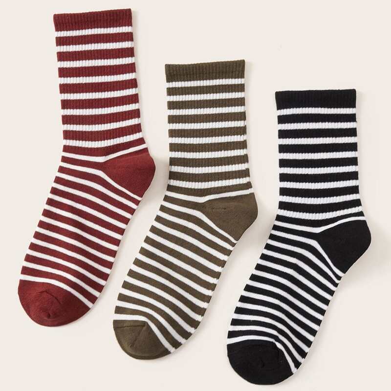

3pairs Striped Pattern Socks, Multicolor