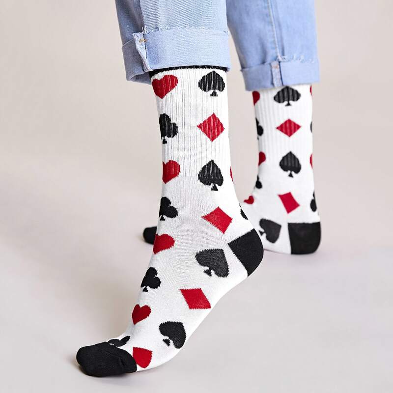 

1pair Spades Pattern Socks, Multicolor