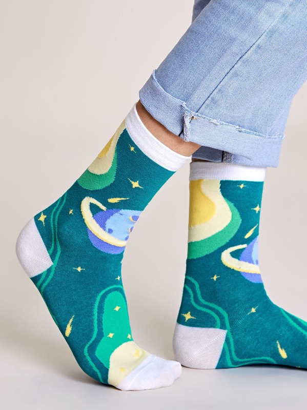 

1pair Cartoon Pattern Socks, Blue