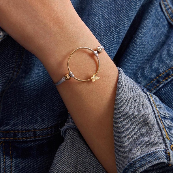 

1pc Butterfly Ring Decor String Bracelet, Gold