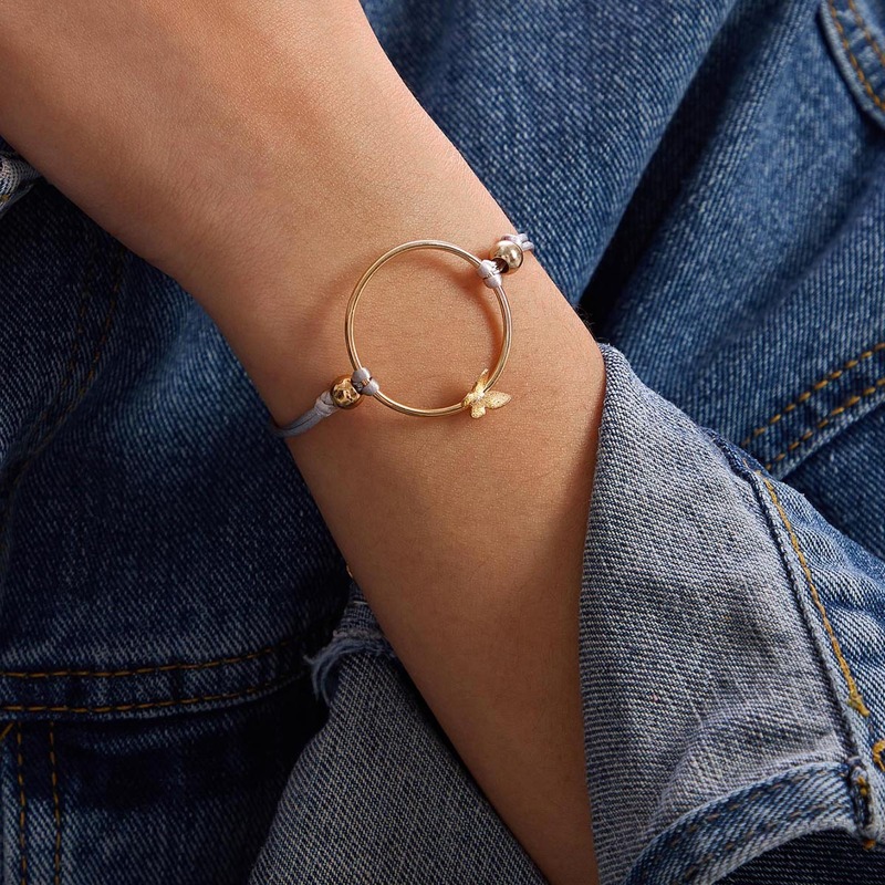 

1pc Butterfly Ring Decor String Bracelet, Gold