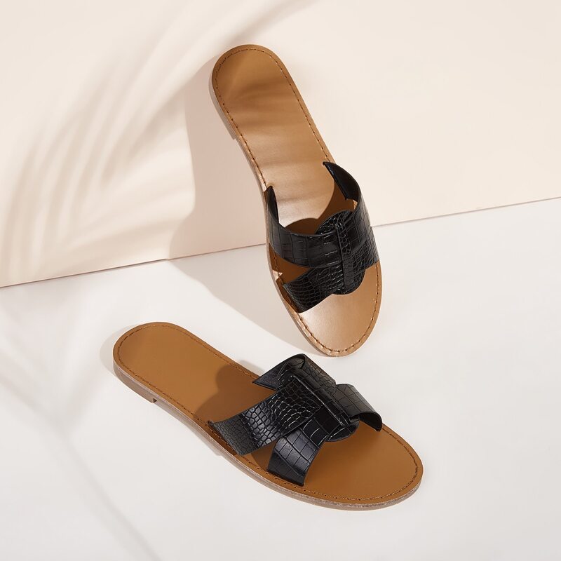 

Croc Embossed Open Toe Sliders, Multicolor