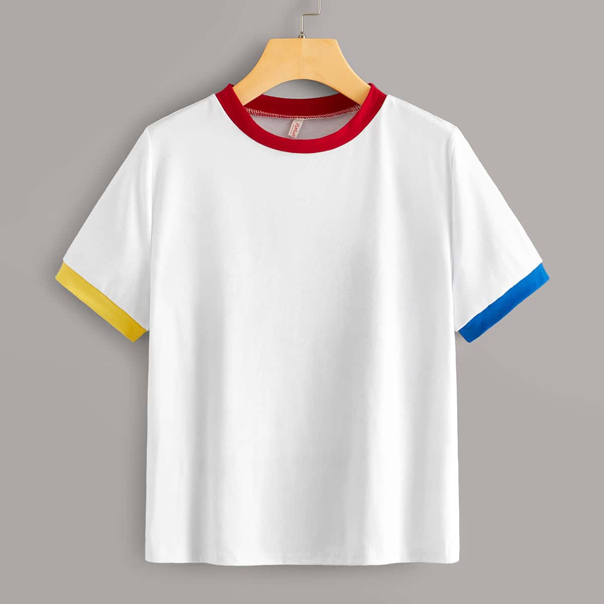 

Contrast Binding Short Sleeve Ringer Tee, White