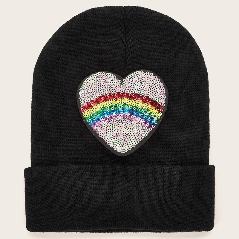 

Sequin Heart Decor Beanie, Multicolor