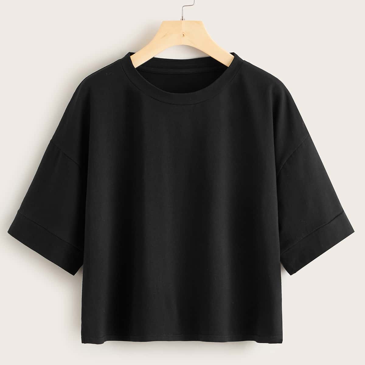 

Solid Half Sleeve Basic Tee, Black
