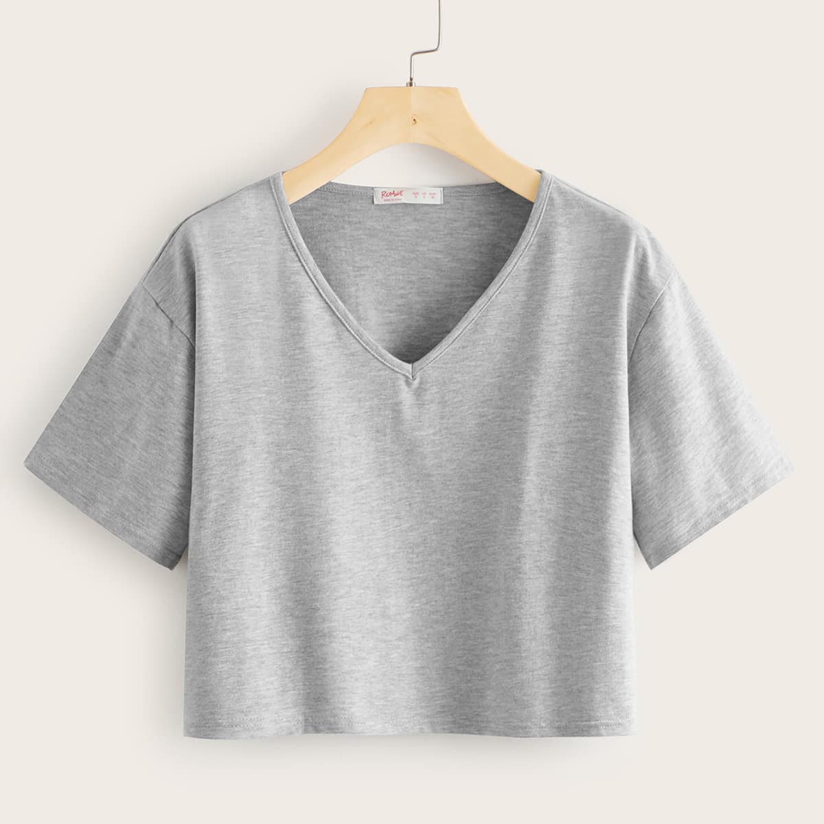 

V-neck Crop Boxy Tee, Grey
