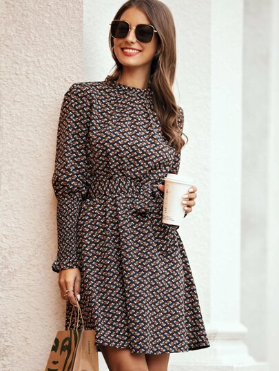 Ditsy Floral Self Tie A-line Dress