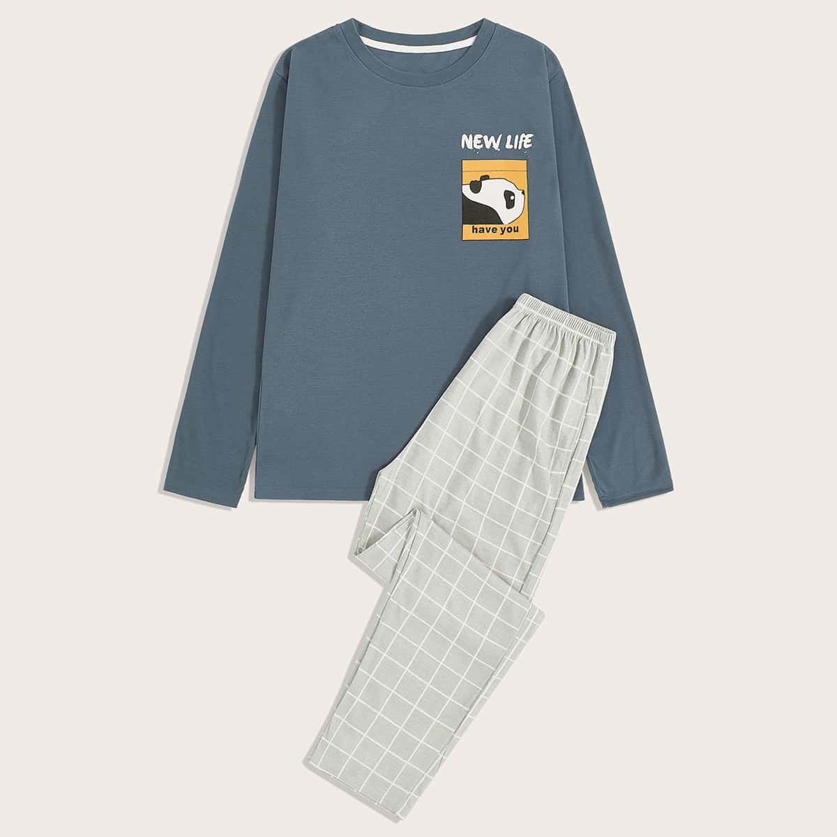 

Guys Cartoon Graphic Tee & Plaid Pants PJ Sets, Multicolor