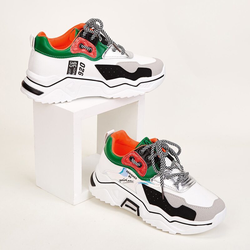 

Color Block Letter Graphic Chunky Sneakers, Multicolor