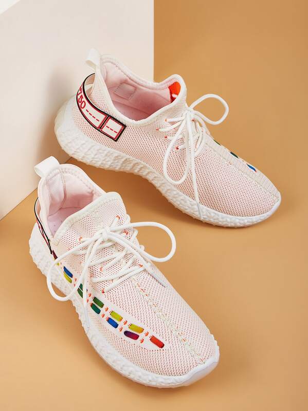 

Letter Patch Decor Lace-up Front Sneakers, Pink