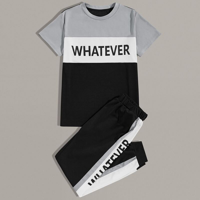 

Guys Letter Graphic Color-block Tee & Sweatpants, Multicolor