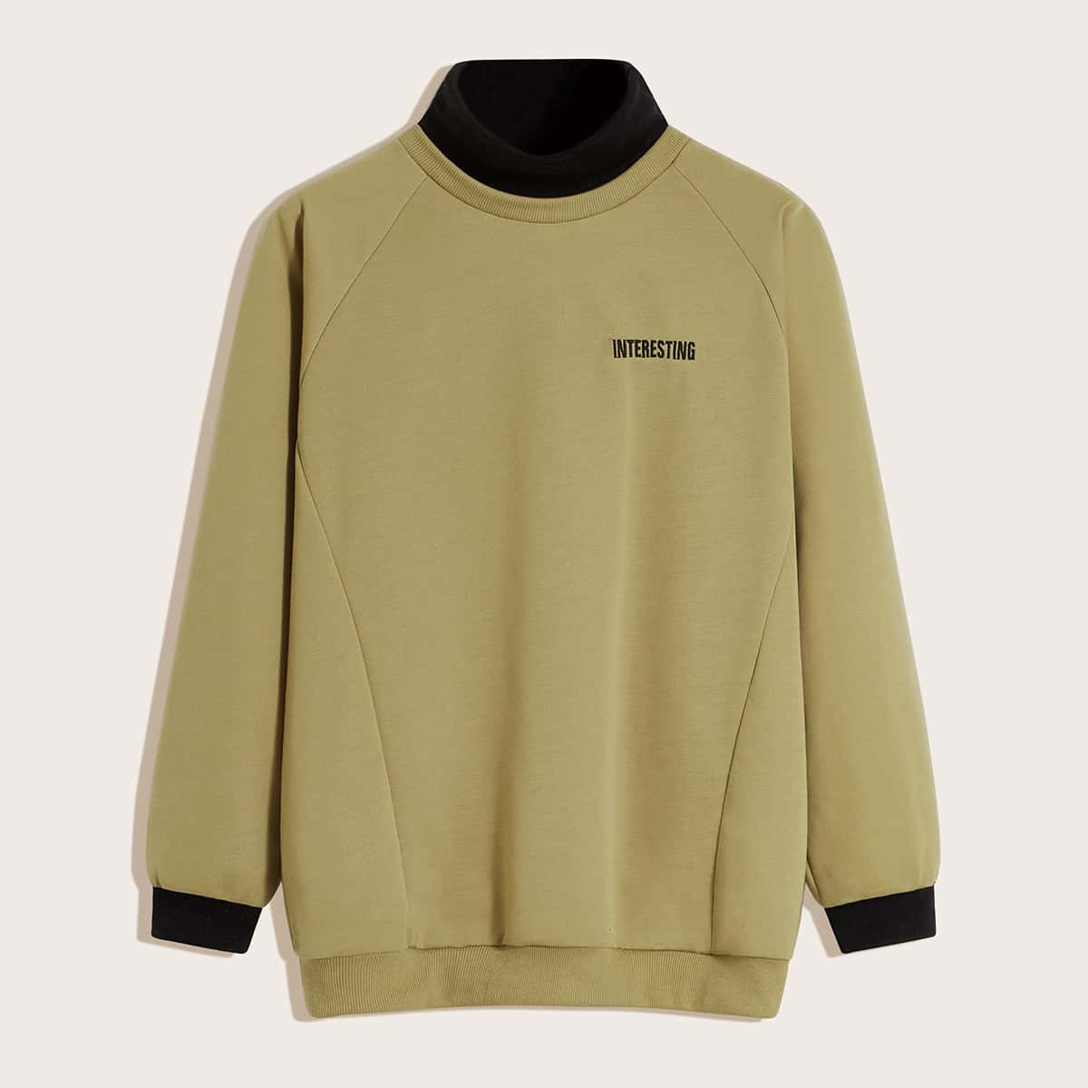 

Guys Letter Embroidery Raglan Sleeve Sweatshirt, Khaki