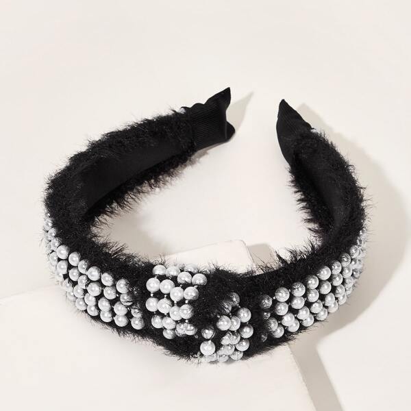 

Faux Pearl Decor Hair Hoop, Black and white