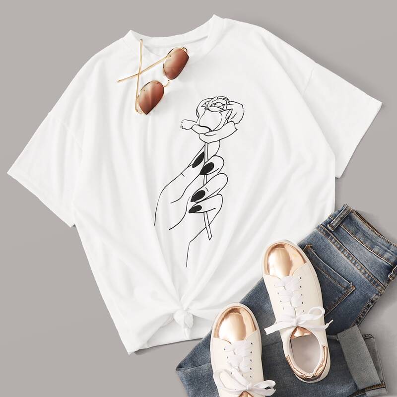 

Hand And Floral Print Tee, White