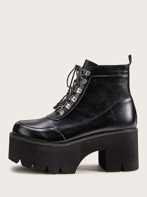

Lace-up Front Platform Chunky Boots, Black