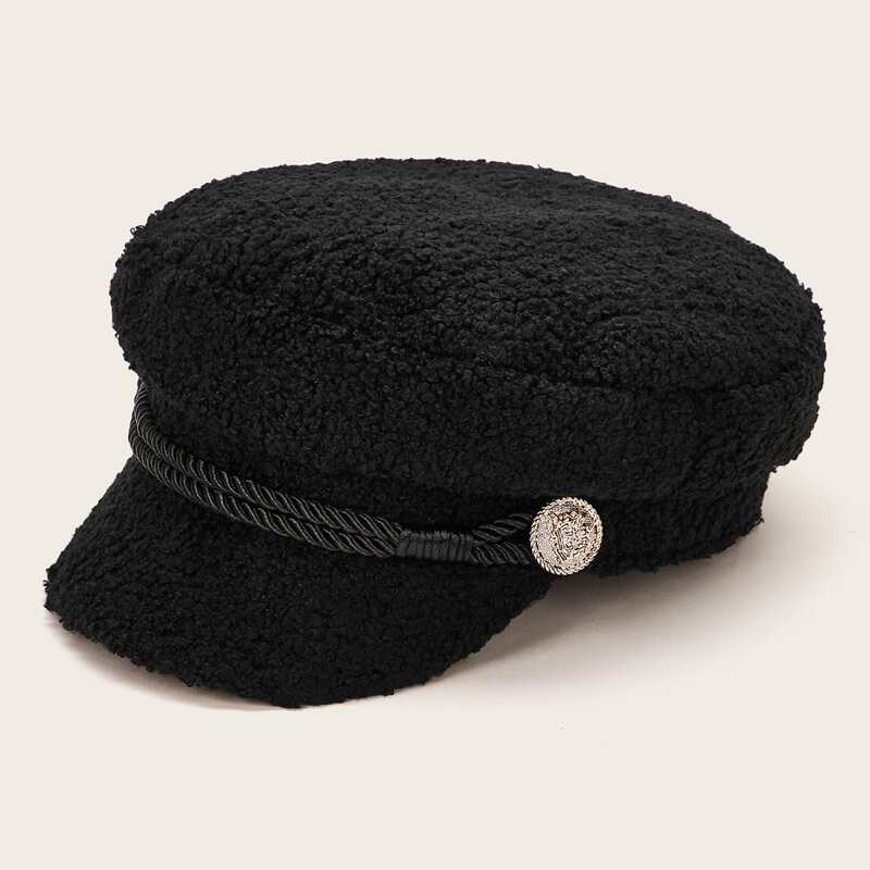 

Twist Rope Decor Fluffy Baker Boy Hat, Black