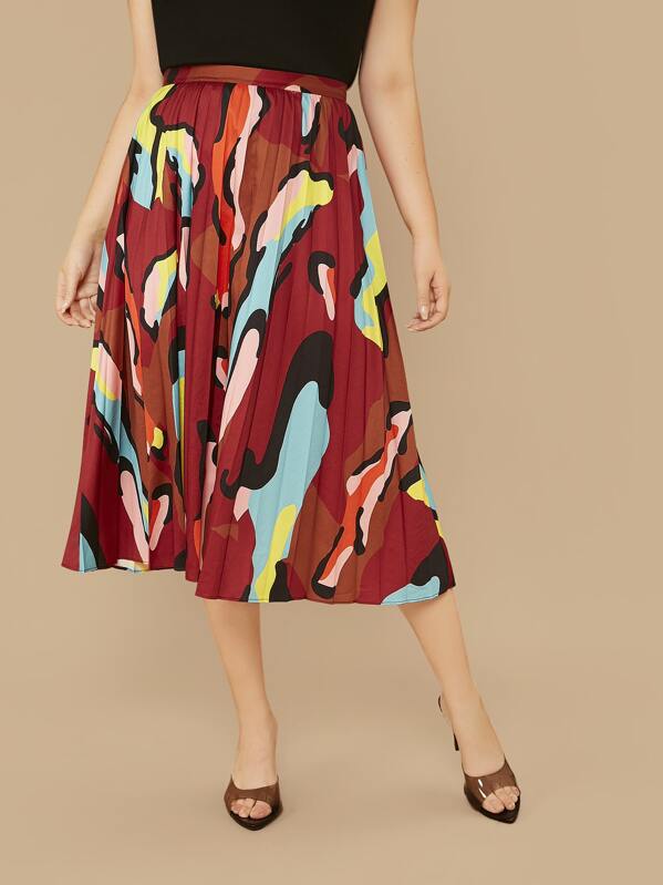 

Plus Allover Print Pleated Skirt, Multicolor, Faith Bowman